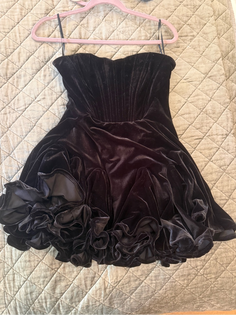 Lulu's Black Velvet Strapless Ruffled Mini Dress